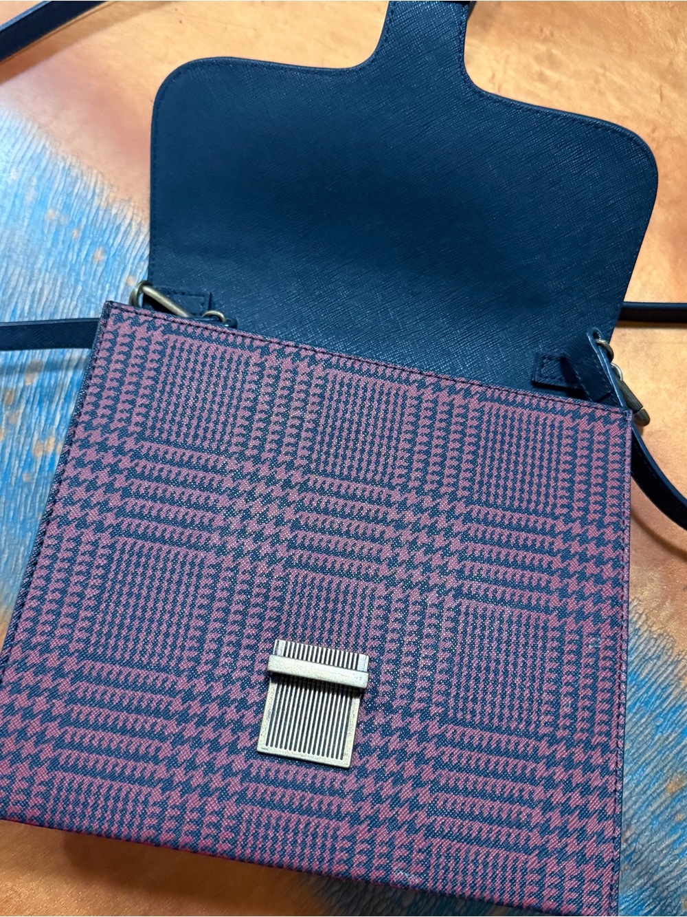 Vintage Brooks Brothers Red Fleece Crossbody bag houndstooth plaid - Picture 10 of 11
